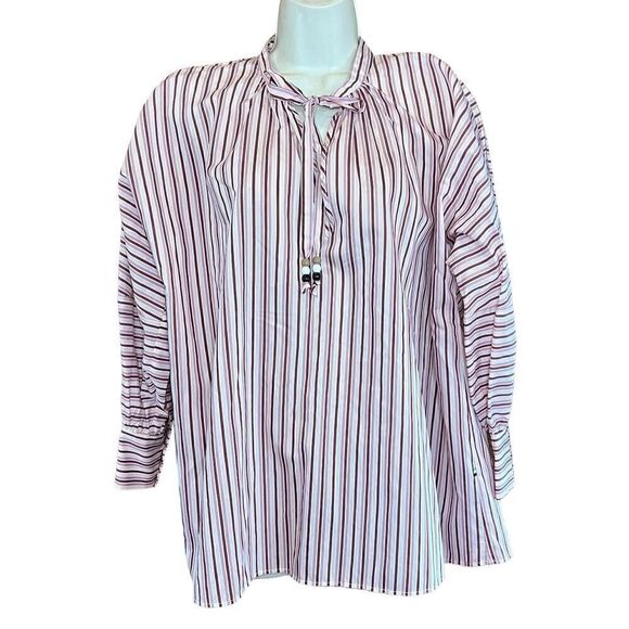 HUGO BOSS Women's Bateco Striped Tie Neck Top in Sienna/Rust NWT Size 6 - Picture 5 of 9